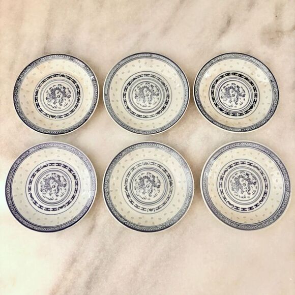 Vintage Chinese Tea Set Blue White Rice Porcelain MINT - Picture 11 of 13